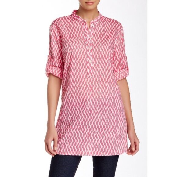 J. McLaughlin Top Sandy Tunic Top in Confetti Paisley Cotton Roll-Up Sleeves - Picture 9 of 12